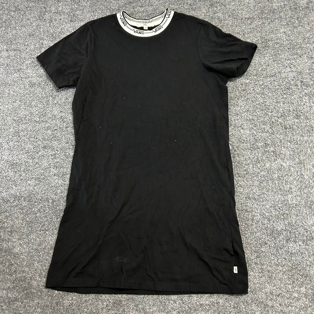 Vans T-Shirt Dress Womens Size L Black Logo Crew Neck Short Sleeve Casual Skater
